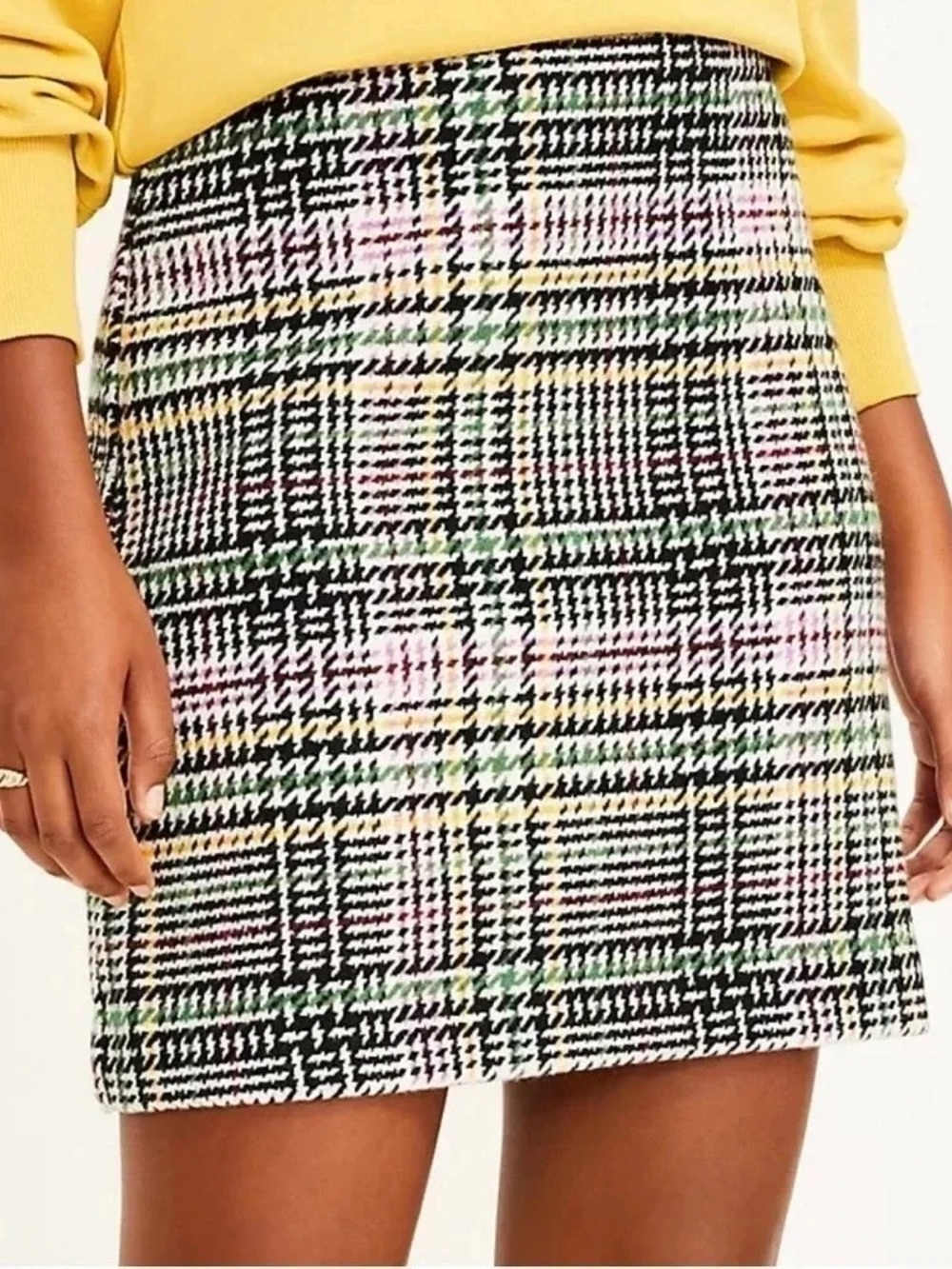 Loft Wool Blend Multicolor Houndstooth Plaid Skirt Size 00 Petite